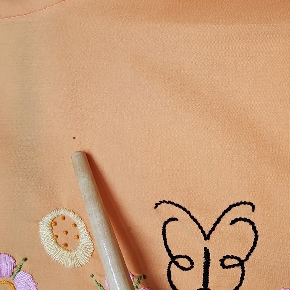 Vtg Handmade Floral Butterfly Embroidered A-line Dress Ruffle Neck - Picture 3 of 10